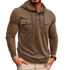 Hearujoy Vintage Men Cotton Hoodie Sweatshirt Fall Casual Loose Long Sleeve Sports Pocket Hooded Pullovers Fashion Solid Tops Streetwear