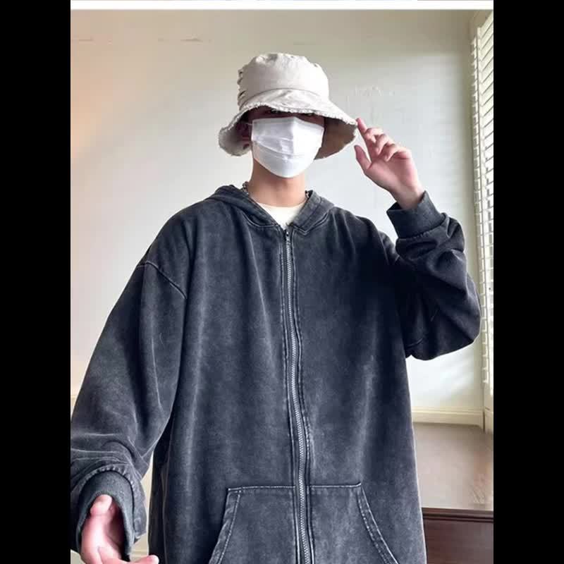 HEARUJOY  -  Elegant Polyester Men's Casual Cardigan - 1pc Loose-Fit Pullover with Hood, Zipper, Stretch Fabric, Warm Outerwear for Autumn/Winter, Ideal for Outdoor Activities
