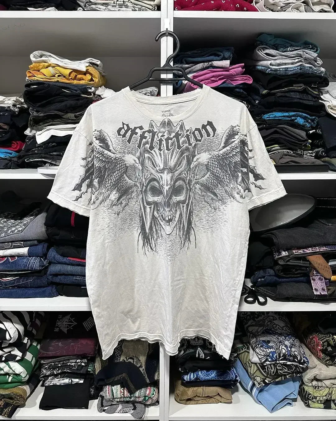 Hearujoy  Y2K Affliction T shirt Men Women Hip Hop skull Printed Round Neck Oversized T shirt Short Sleeved Goth Clothing Tops Streetwear