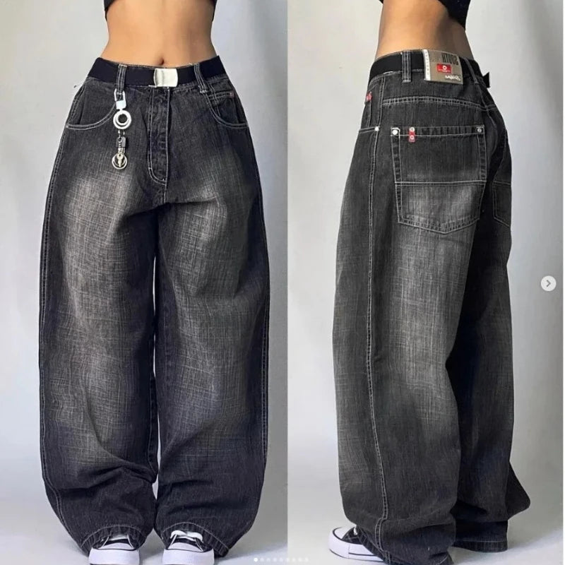 Hearujoy  90s Streetwear 2024 American New Fashion Letter Print Baggy Jeans Female Y2K High Street Harajuku Gothic High Waist Wide Leg Wide Trousers