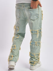Hearujoy Solid Cotton Blend Frayed Wide Leg Jeans - Men's Stylish Street Style Bottoms