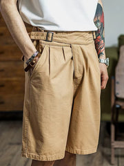 Hearujoy Vintage Gurkha Shorts Men Safari Style High Waist Buckle Button Knee Length Naples Pants Summer Casual Loose Shorts High Quality