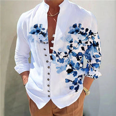 Hearujoy Vintage 3D Print Shirt Mens Long Sleeve Stand Collar Loose Casual Top Streetwear Spring Autumn Fashion Retro Shirts For Men