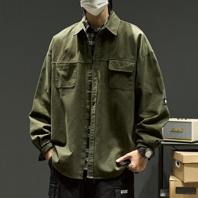 Hearujoy American Retro Shirt For Men Safari Style 100% Cotton Long Sleeve Tops Casual Vintage Loose Oversize Shirts Autumn Streetwear