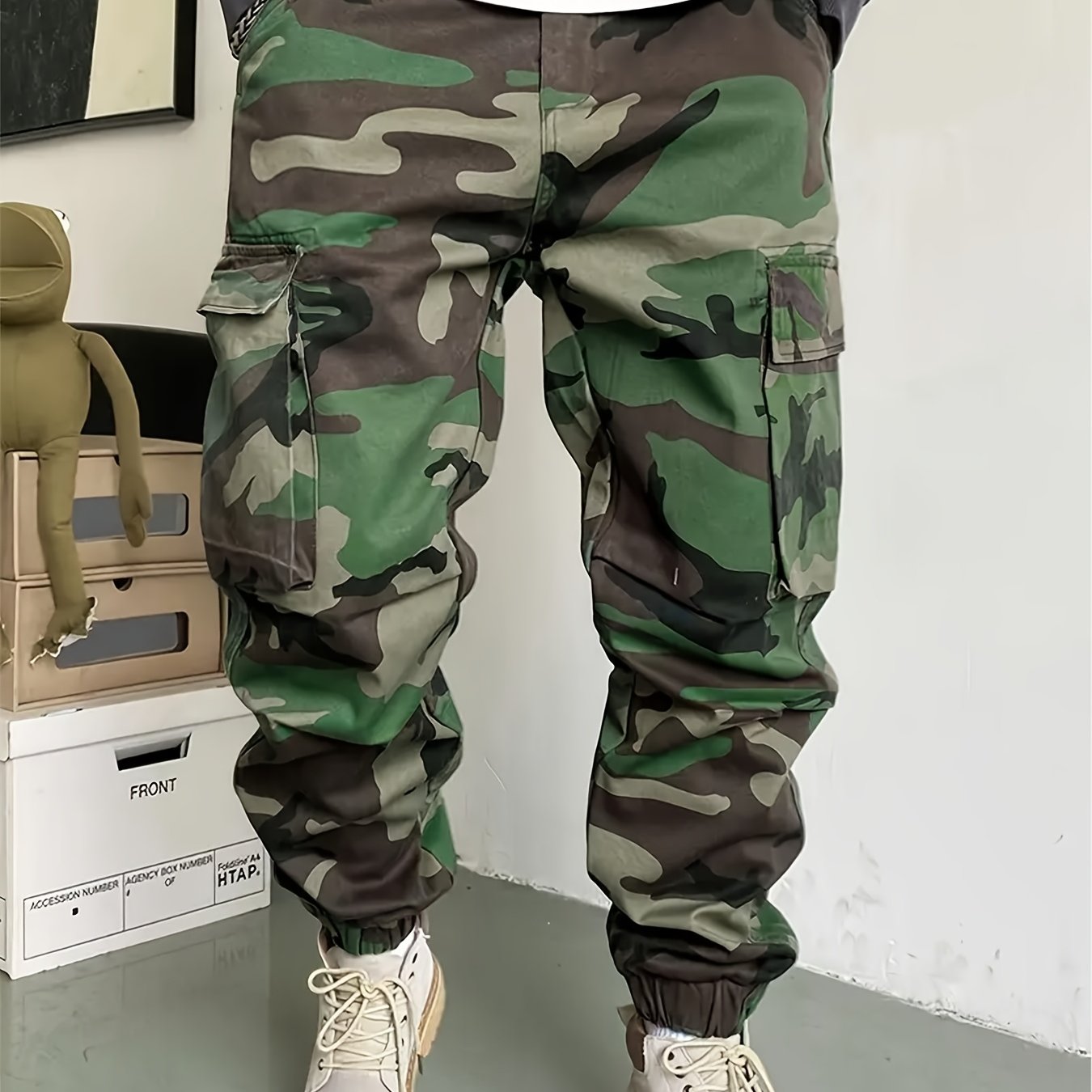 Hearujoy [All-Season Camo Cargo Pants] Men's Camo Cargo Pants - Comfort Fit with Multi-Pocket Design, Street Style Drawstring Waist, All-Season Wear