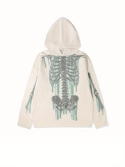 Hearujoy Unisex Halloween Skeleton Hoodie, Casual Knit Sweatshirt, Fall/Winter Fashion, Loose Fit, Medium Stretch, Viscose 50%, Polyester 25%, Polyamide 25%, Abstract Hooded Pullover