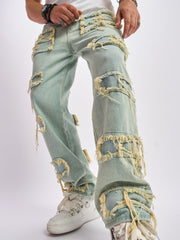 Hearujoy Solid Cotton Blend Frayed Wide Leg Jeans - Men's Stylish Street Style Bottoms