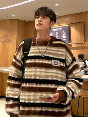 Hearujoy Cozy Striped Knit Sweater for Men - Casual Loose Fit, Color Block Design, Perfect for Fall/Winter