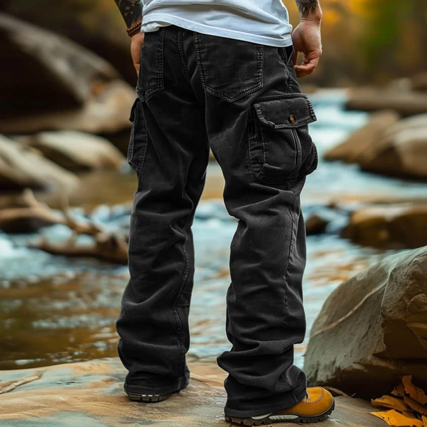 Hearujoy American Vintage Corduroy Pants For Men Foot Elastic Windproof Design Big Pocket Cargo Pant  Autumn Winter Casual Loose Trousers