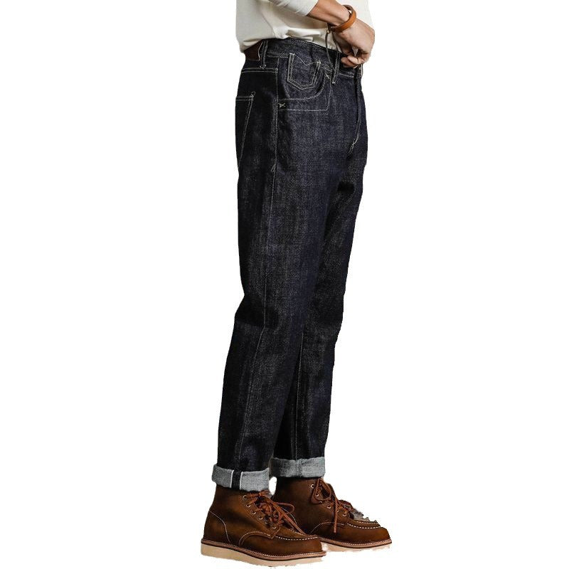 Hearujoy American Vintage Heavy weight Denim pants Men Spring Autumn Dark Straight Jeans Amekaji Trousers Back Paris Buckle Cargo Pants
