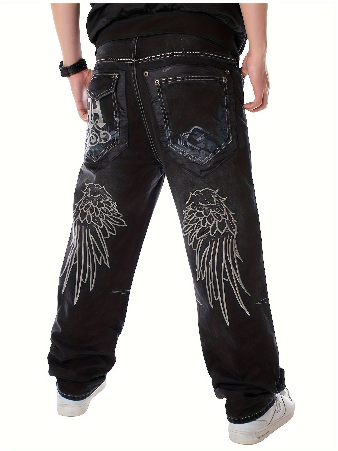 Hearujoy Loose Embroidery Vintage Straight Leg Jeans - Men's Hip Hop Dance Denim Pants for All Seasons