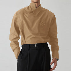 Hearujoy Irregular Design Buckle Lapel shirt For Men Vintage French Style Long Sleeve Loose Top Spring Autumn Fashion Show Chic Shirts