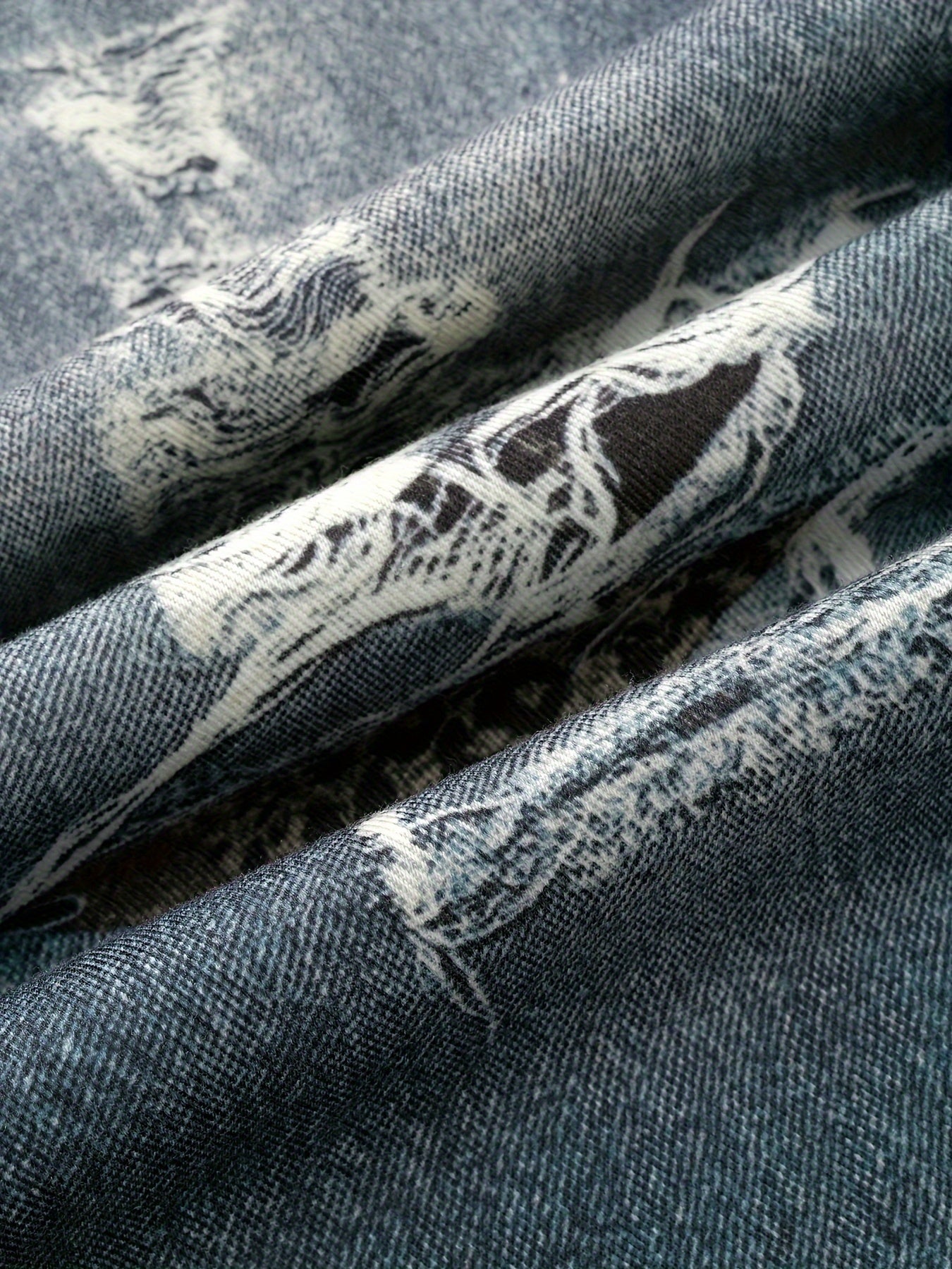 Hearujoy Men's Fashion Distressed Print Jeans - Loose Fit, Mid Waist, Polyester Non-Stretch Fabric, with Pockets, Zipper Fly, for Daily Casual Wear