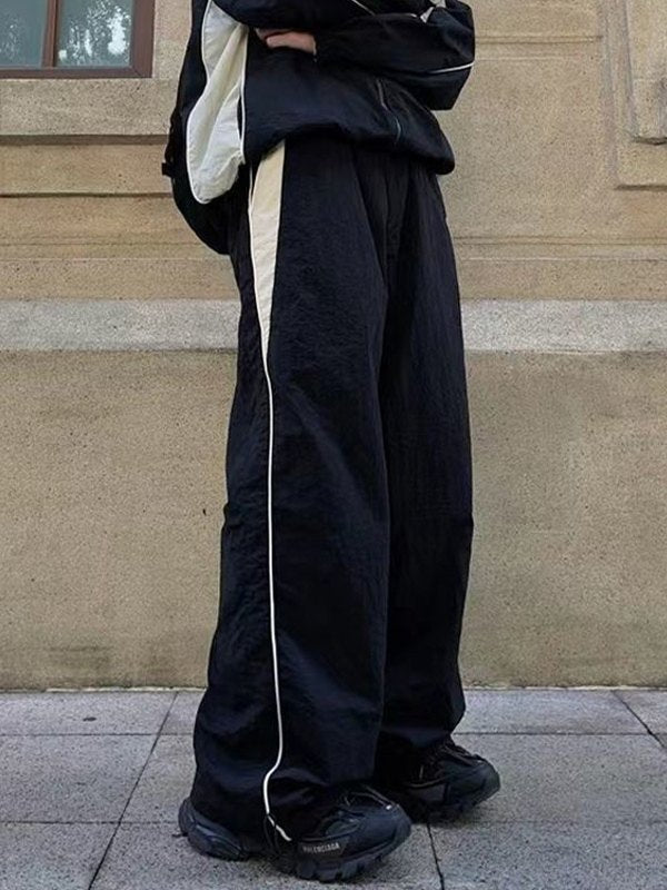 Hearujoy Contrast Retro Panel Baggy Parachute Pants Unisex