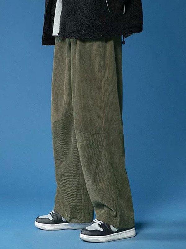 Hearujoy Green Retro Casual Corduroy Baggy Pants