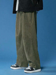 Hearujoy Green Retro Casual Corduroy Baggy Pants