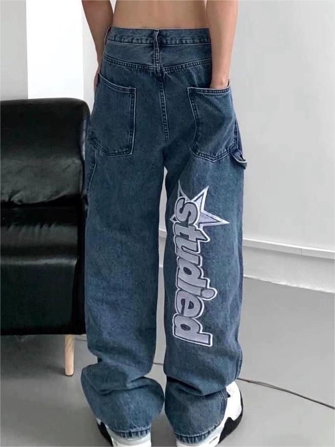 Hearujoy Hip hop straight leg baggy jeans with slogan