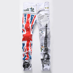 Hearujoy British Flag Paris Eiffel Tower Print Skinny Jeans Pants