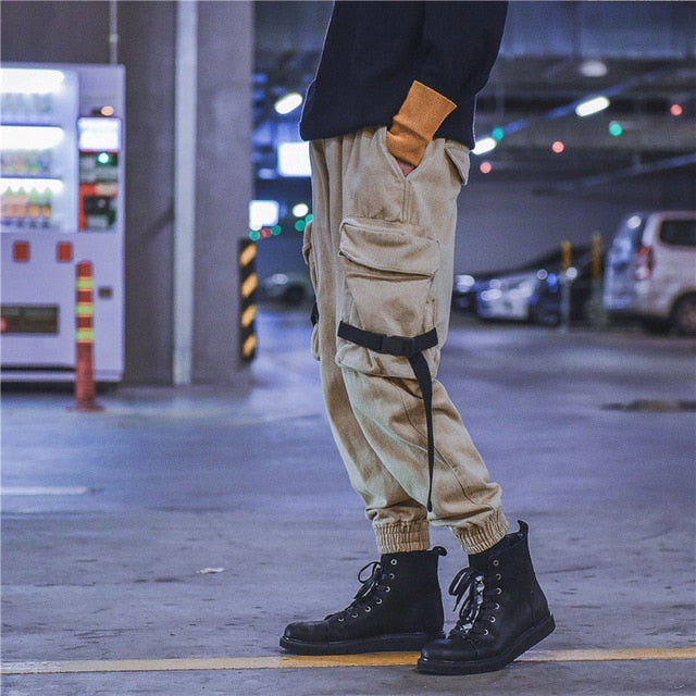 Hearujoy Elastic Waist Tactical Cargo Pocket Thick Track Sweat Pants